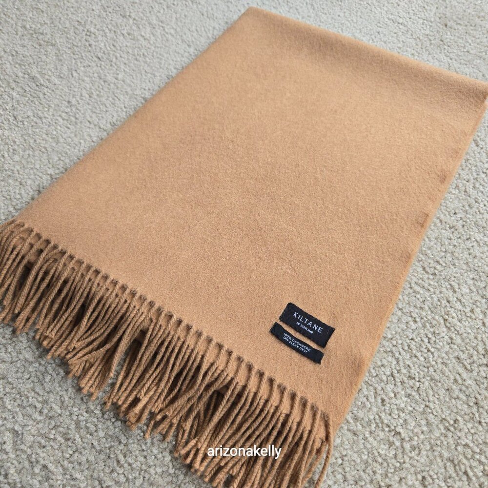 Kiltane of Scotland 100% Cashmere Oversized Scarf Wrap Tan Camel - Picture 10 of 16